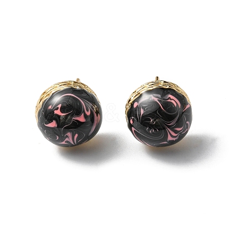 Enamel Half Round Stud Earrings EJEW-P229-01G-06-1