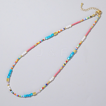 Ethnic Style Rainbow Color Square Natural Shell & Glass & Glass Seed Beaded Necklaces for Women RH4254-1-1
