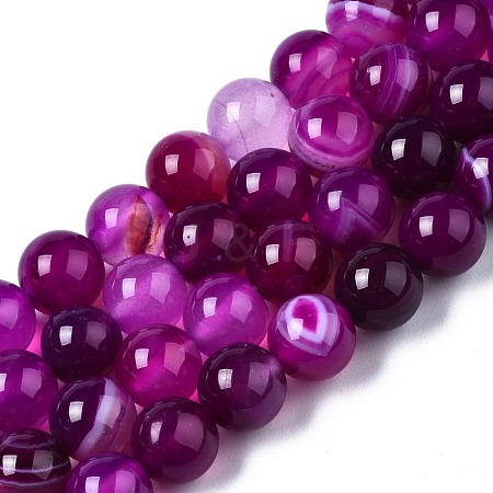 Natural Striped Agate/Banded Agate Bead Strands G-T046-8mm-B15-1