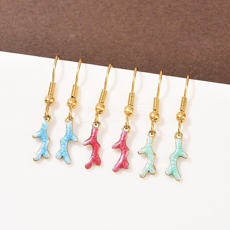 Ocean Series 304 Stainless Steel Enamel Dangle Earrings LS-EJEW-K017-01G-G-1