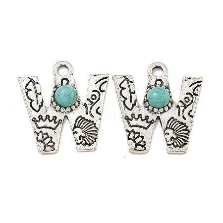 Synthetic Turquoise & Alloy Pendants PALLOY-H146-01AS-W-1