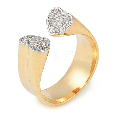 Heart Brass Micro Pave Clear Cubic Zirconia Open Cuff Ring for Women RJEW-Q819-20G-1