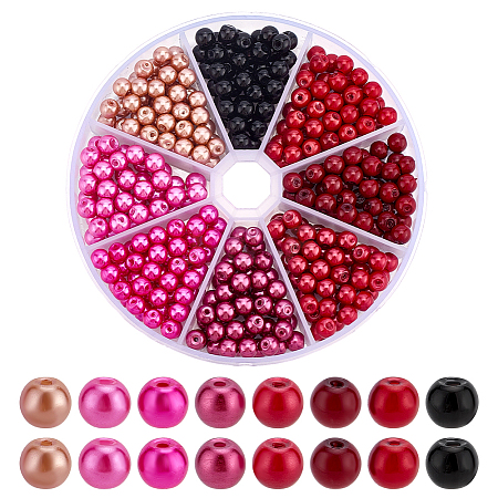 296Pcs 8 Ccolors Baking Paint Pearlized Glass Pearl Round Beads HY-HY0001-07A-1