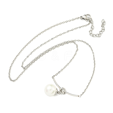 Plastic Imitation Pearl Round Pendant Necklaces NJEW-Z041-05P-1