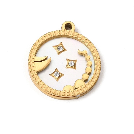 12 Constellations 304 Stainless Steel & Natural Shell & Rhinestone Pendants SA-CBAA9A2-06G-01-1