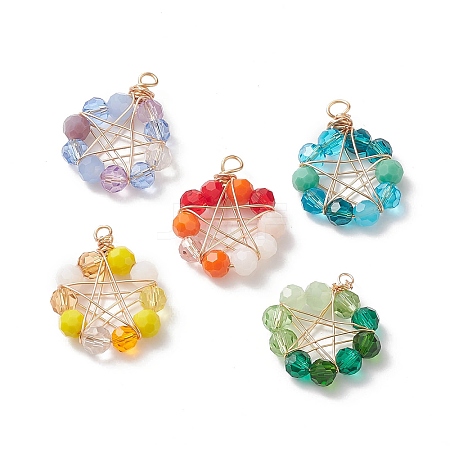 Glass Beaded Flat Round Pendants PALLOY-JF01971-1