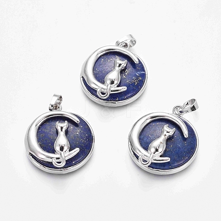 Natural Lapis Lazuli Kitten Pendants G-J386-B12-1