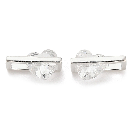 925 Sterling Silver Pave Clear Cubic Zirconia Rectangle with Heart Charms STER-P071-17S-1
