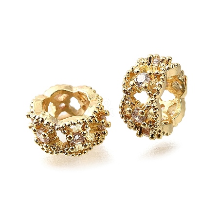 Column Brass Micro Pave Cubic Zirconia European Beads KK-L230-08G-01-1
