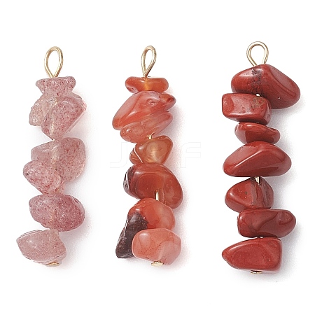 Gradient Color Natural Rhodonite & Natural Red Jasper & Natural Strawberry Quartz Chip Beaded Pendants PALLOY-JF02795-06-1