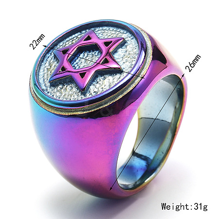 Star of David Pattern 304 Stainless Steel Finger Rings for Men FS-WGD55C6-08-1