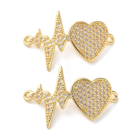 Rack Plating Brass Cubic Zirconia Heartbeat Connector Charms KK-C084-08A-G-1