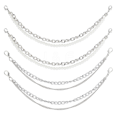 2Pcs Alloy Curb Chain with Plastic Pearl Bead Double Layer Boot Strap Chains AJEW-ME0003-15-1