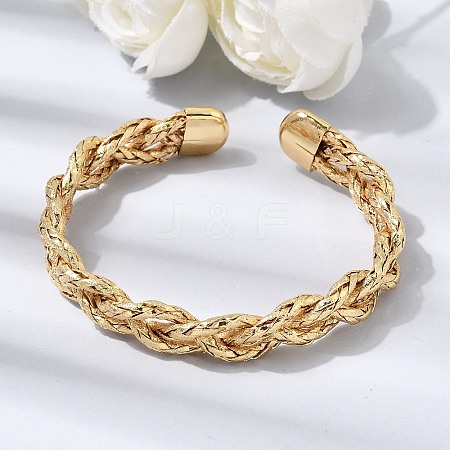 Brass Braided Rope Cuff Bangles for Women KK-CBACA61-01G-1