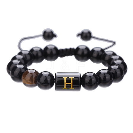Natural Black Agate & Tiger Eye Round Beaded Adjustable Bracelets HL8029-8-1