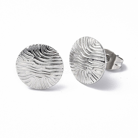 Non-Tarnish 304 Stainless Steel Textured Flat Round Stud Earrings for Women EJEW-F300-02P-1