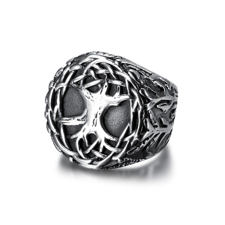 Retro 316 Stainless Steel Tree of Life Finger Rings FIND-PW0020-09A-1