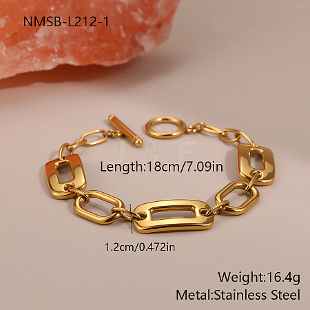 304 Stainless Steel Rectangle Link Chain Bracelets with OT Clasps for Women WG05454-01-1