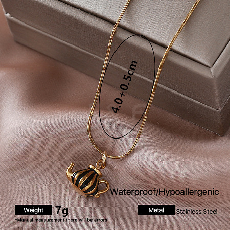 304 Stainless Steel Enamel Teapot Pendant Necklaces for Girls VK7277-5-1