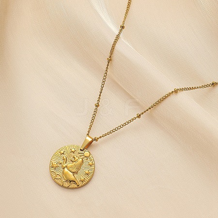 Constellation Coin Stainless Steel Pendant Necklace for Women PW-WG95399-09-1