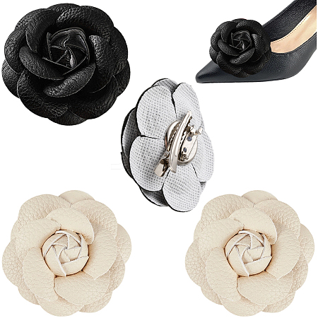 4Pcs 2 Colors Imitation Leather Shoe Buckle Clips with Iron Clip FIND-CL0001-94-1