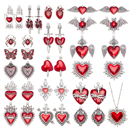 36Pcs 18 Styles Gothic Style Zinc Alloy Enamel Pendants ENAM-AR0001-94-1