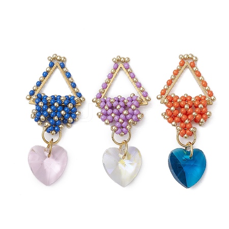 3Pcs 3 Colors Beaded Triangle & Heart Charms PALLOY-MZ00437-1