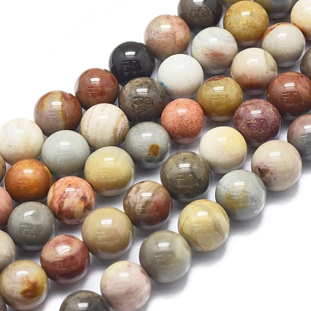 Jewelry Beads Findings Natura Ocean Jasper Beads Strands, Round, 10mm, Hole: 1mm, about 39pcs/Strand, 15.75