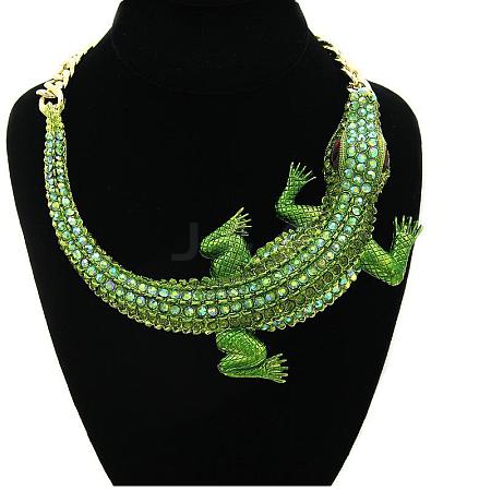 Halloween Crocodile Zinc Alloy Olivine Rhinestone Bib Necklaces for Women FS-WGFFF11-01-1