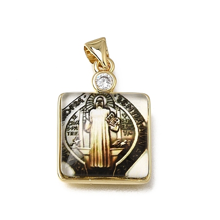 Religion Brass Micro Pave Clear Cubic Zirconia Pendants KK-C262-01G-02-1