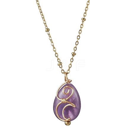 Natural Amethyst with Brass Pendant Necklaces NJEW-JN04679-02-1