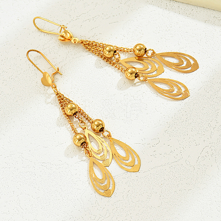 Elegant Gold Plated Leaf Earrings with Tassels for Women BW9011-1