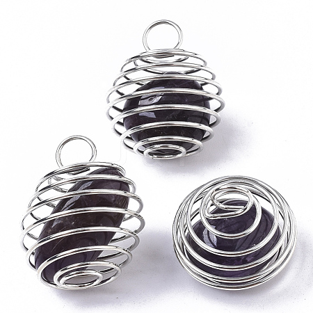 Iron Wrap-around Spiral Bead Cage Pendants IFIN-R239-04P-1
