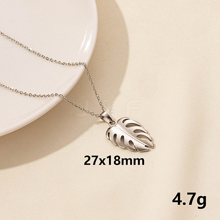 Stylish Stainless Steel Leaf Pendant Necklace for Women VA9826-3-1