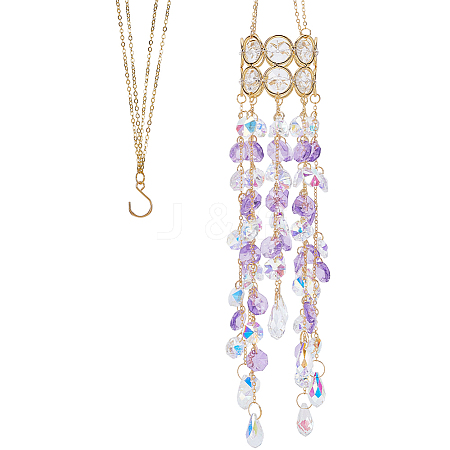 Glass with Iron Hanging Suncatchers AJEW-SP0005-02-1