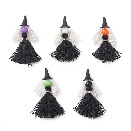 5Pcs 5 Colors Handmade Polycotton(Polyester Cotton) Tassel Pendants PALLOY-JF04236-1