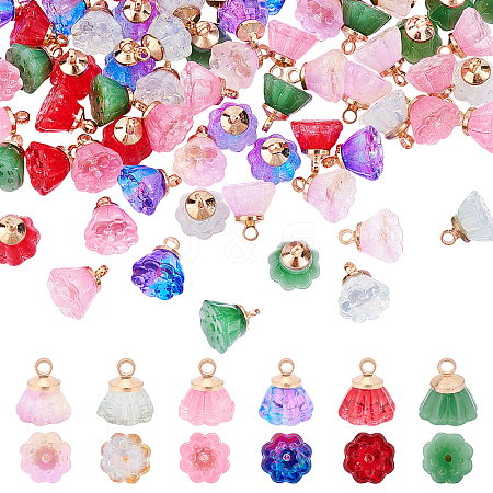 CHGCRAFT 108Pcs 6 Styles Imitation Jade & Transparent Spray Painted Glass Charms GLAA-CA0001-39-1