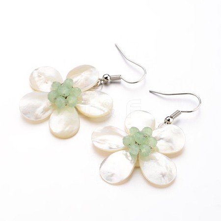 Flower Shell Pearl Dangle Earrings EJEW-I203-01D-1