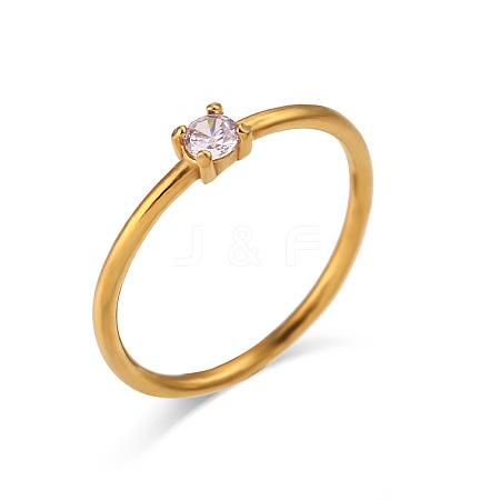 Flat Round 304 Stainless Steel Micro Pave Cubic Zirconia Finger Rings FS-WG2DA17-27-1