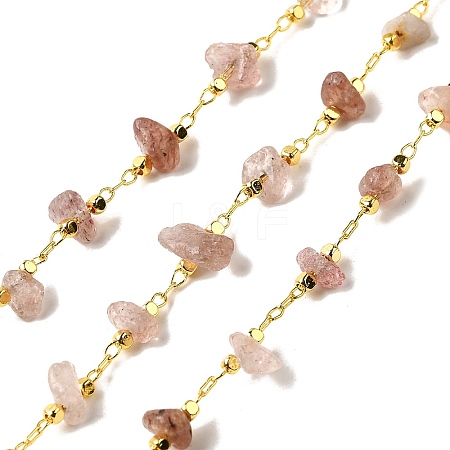 Handmade Natural Strawberry Quartz Chip Beaded Chains CHC-F020-10G-08-1