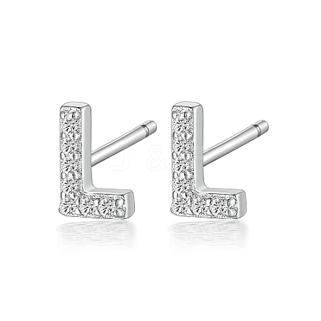 Anti-Tarnish Rhodium Plated 925 Sterling Silver Initial Letter Stud Earrings HI8885-12-1