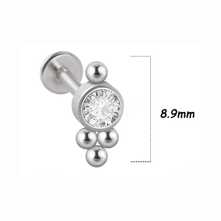 316L Surgical Stainless Steel & G23 Titanium & Crystal Rhinestone Flat Round Cartilage Earrings WGA7630-23-1