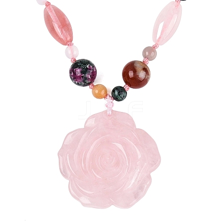 Natural & Synthetic Mixed Stone Flower Pendant Necklaces NJEW-N064-08A-1