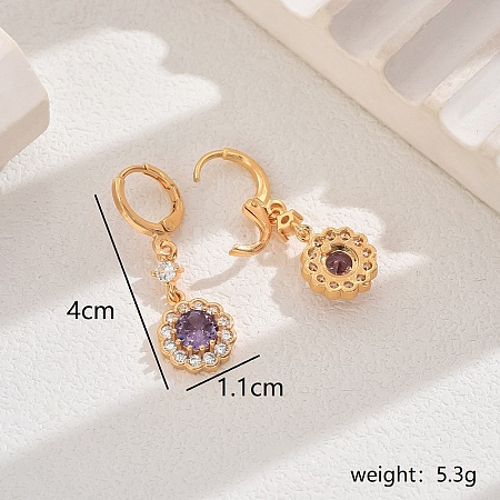 Luxurious Copper Earrings with Zirconia Flower for Wedding Party Dress OR1113-2-1