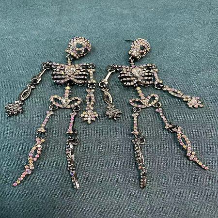 Skeleton Alloy Rhinestone Dangle Stud Earrings FS-WG3D420-02-1