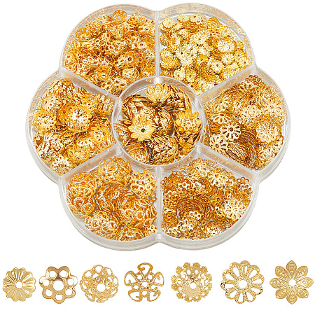 800Pcs 7 Styles Iron Bead Caps IFIN-PA0001-09G-1