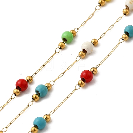 Handmade 304 Stainless Steel & Synthetic Turquoise Beaded Chains CHS-L031-04G-1