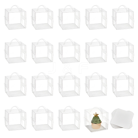 Foldable Square Transparent PET Carrier Cupcake Boxes CON-WH0088-28B-1