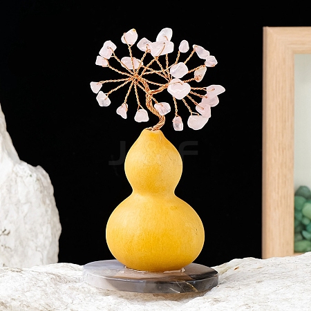 Natural Rose Quartz Chips Tree of Life Decorations with Gourd Base PW-WG64E85-02-1