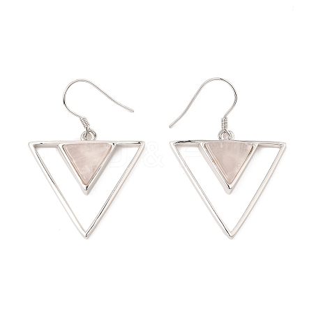 Natural Rose Quartz Triangle Dangle Earrings EJEW-Z024-10D-P-1